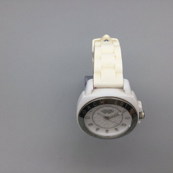 Coach Watch Women 42mm Silver Tone Logo Dial White Band New Battery main image 14